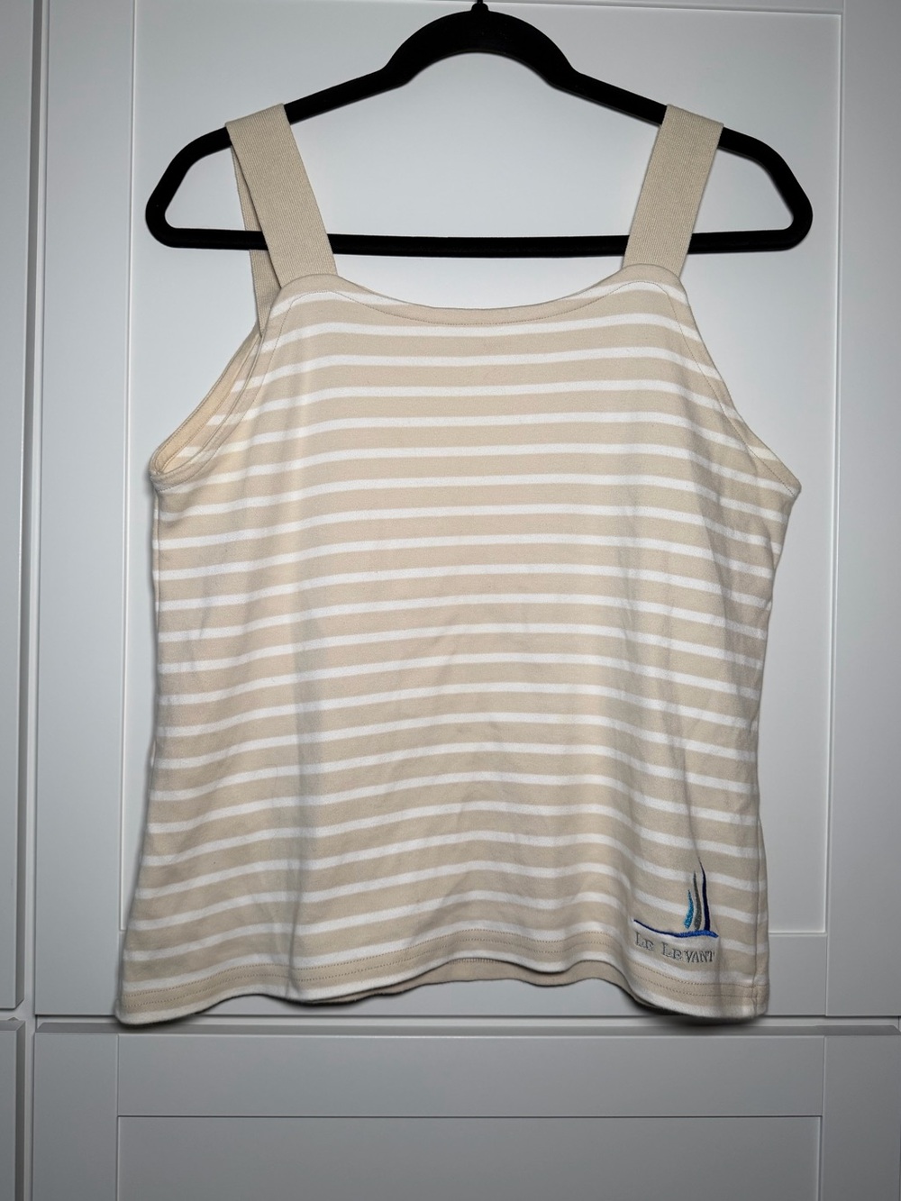 Y2K Armorlux Striped Coastal Summer Embroidered Tank Top Cottage Comfy Classic